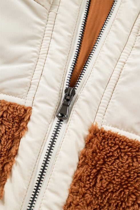 Colorblock Sherpa Half Zip Stand Neck Vest